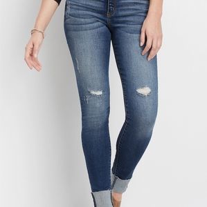KanCan Medium Wash Destructed Cuff Skinny Jean